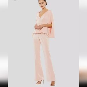 Mac Duggal Ieena Pink Long Sleeve One Piece Crepe Pant Suit 11232 Size 2 XS NWT